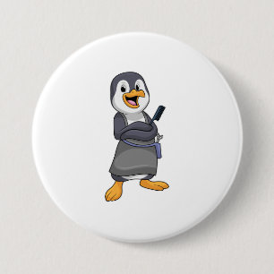 Penguin as Hair stylist with Comb 3 Inch Round Button