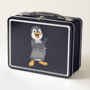 Penguin as Hair stylist with Comb Metal Lunch Box