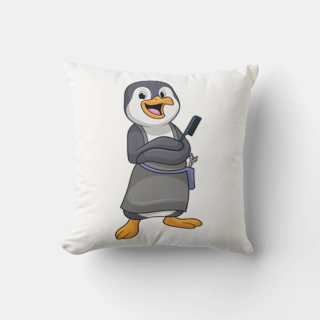 Penguin as Hair stylist with Comb Throw Pillow (Front)