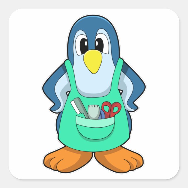 Penguin as Hairdresser with Scissors & Razor Square Sticker (Front)