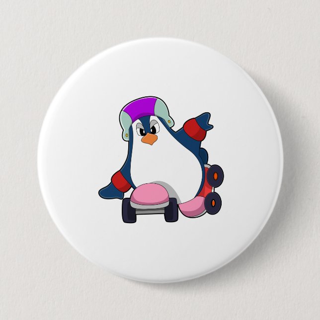 Penguin as Inline Skater with Inline Skates 3 Inch Round Button (Front)