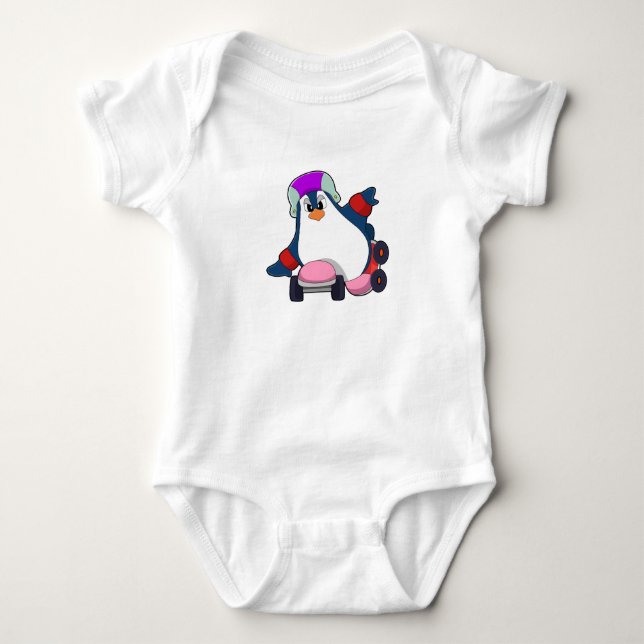 Penguin as Inline Skater with Inline Skates Baby Bodysuit (Front)