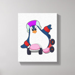 Penguin as Inline Skater with Inline Skates Canvas Print