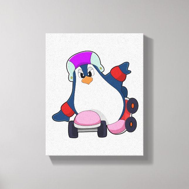 Penguin as Inline Skater with Inline Skates Canvas Print (Front)