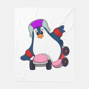 Penguin as Inline Skater with Inline Skates Fleece Blanket
