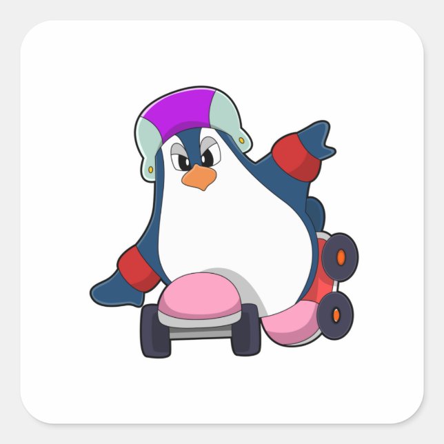 Penguin as Inline Skater with Inline Skates Square Sticker (Front)