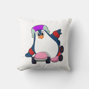 Penguin as Inline Skater with Inline Skates Throw Pillow