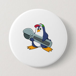Penguin as Mechaic with Tool 3 Inch Round Button