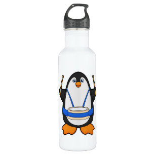 Penguin as Musician with Drum 710 Ml Water Bottle