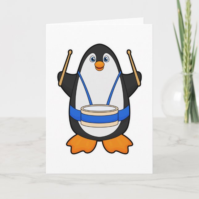 Penguin as Musician with Drum Card (Front)