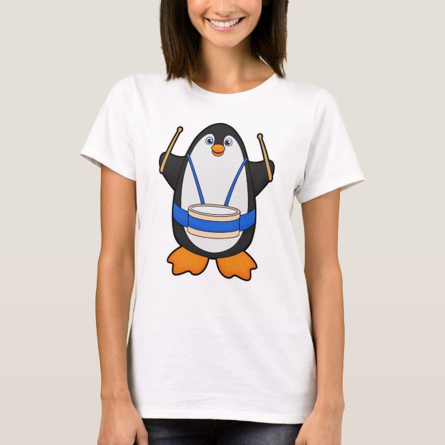 Penguin as Musician with Drum T-Shirt (Front)