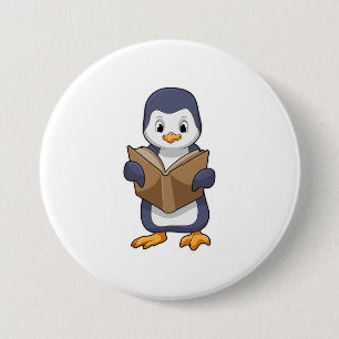 Penguin as Nerd with Book 3 Inch Round Button