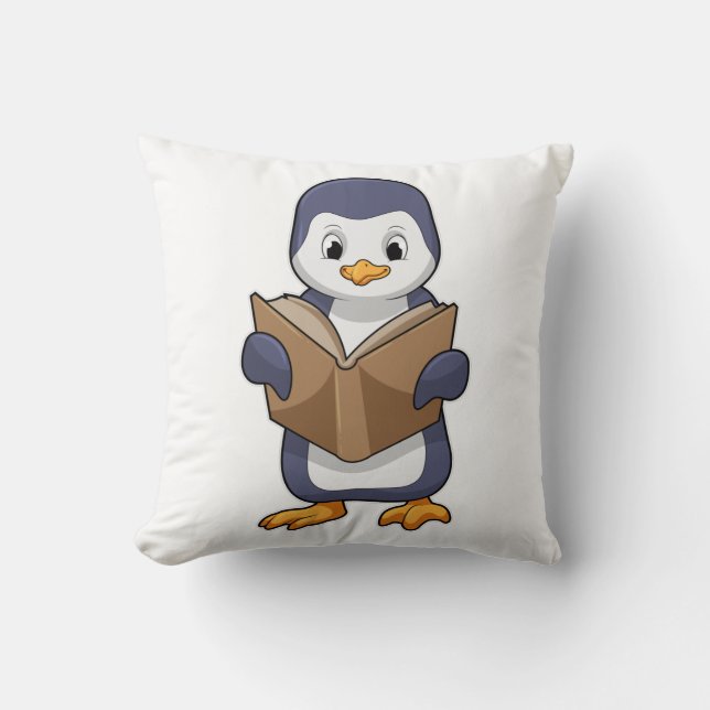 Penguin as Nerd with Book Throw Pillow (Front)