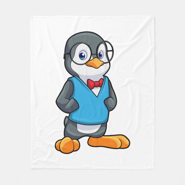 Penguin as Nerd with Glasses Fleece Blanket (Front)
