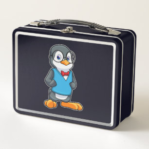 Penguin as Nerd with Glasses Metal Lunch Box