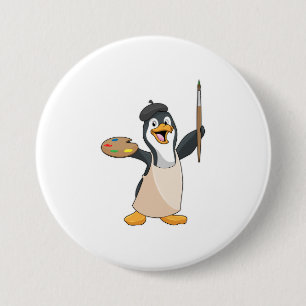 Penguin as Painter with Paint brush & Colour 3 Inch Round Button