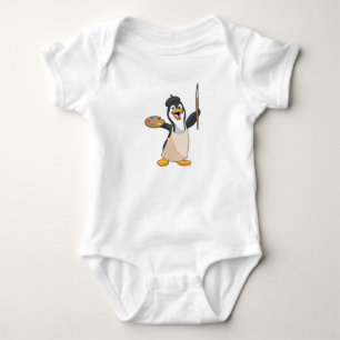 Penguin as Painter with Paint brush & Colour Baby Bodysuit
