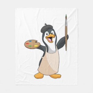 Penguin as Painter with Paint brush & Colour Fleece Blanket