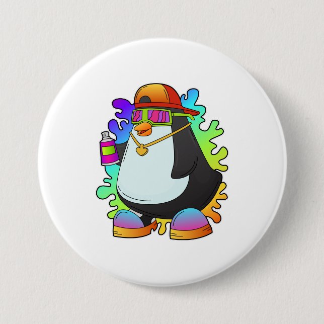 Penguin as Painter with Spray 3 Inch Round Button (Front)