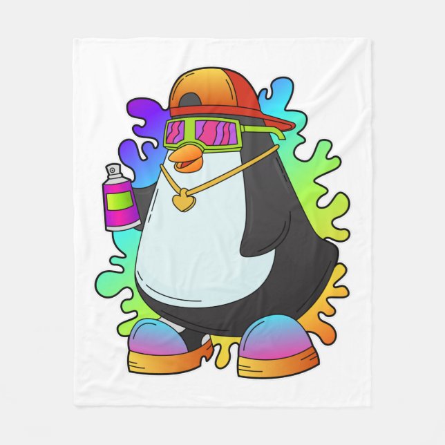 Penguin as Painter with Spray Fleece Blanket (Front)