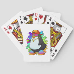 Penguin as Painter with Spray Playing Cards