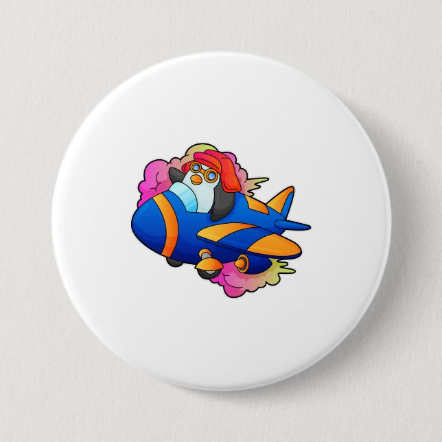 Penguin as Pilot with Plane 3 Inch Round Button (Front)