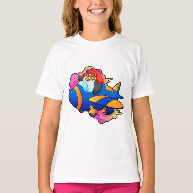Penguin as Pilot with Plane T-Shirt (Front)