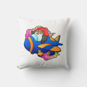 Penguin as Pilot with Plane Throw Pillow