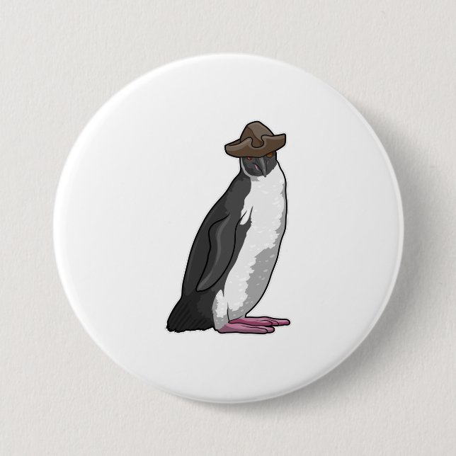 Penguin as Pirate with Hat 3 Inch Round Button (Front)