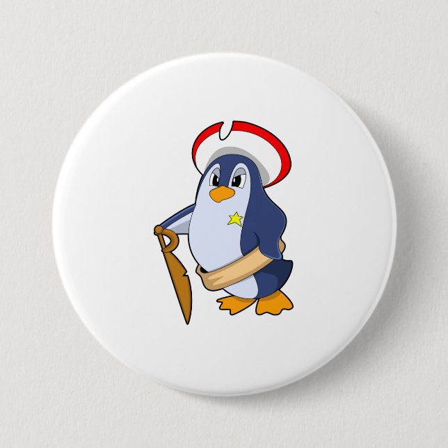 Penguin as Pirate with Hat 3 Inch Round Button (Front)