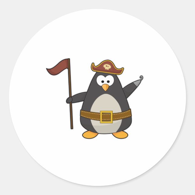 Penguin as Pirate with Pirate belt & Hat Classic Round Sticker (Front)