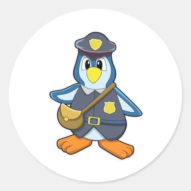 Penguin as Policewoman with Handbag Classic Round Sticker (Front)