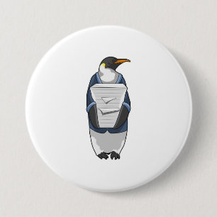 Penguin as Secretary with Stack of paper 3 Inch Round Button