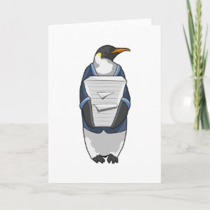 Penguin as Secretary with Stack of paper Card