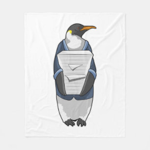 Penguin as Secretary with Stack of paper Fleece Blanket