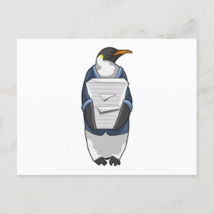 Penguin as Secretary with Stack of paper Postcard