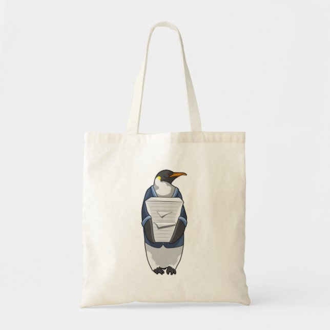 Penguin as Secretary with Stack of paper Tote Bag (Front)