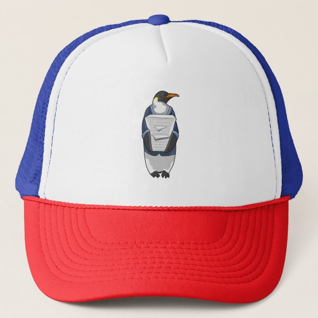 Penguin as Secretary with Stack of paper Trucker Hat (Front)