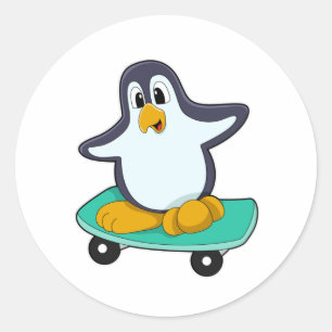Penguin as Skater on Skateboard Classic Round Sticker