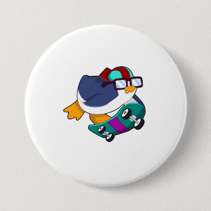 Penguin as Skater with Skateboard 3 Inch Round Button