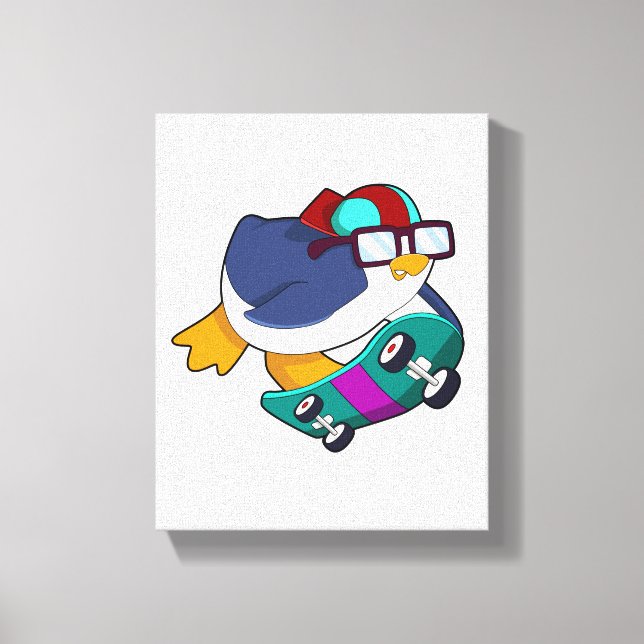 Penguin as Skater with Skateboard Canvas Print (Front)