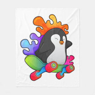 Penguin as Skater with Skateboard Fleece Blanket