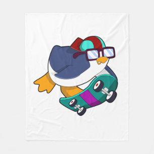 Penguin as Skater with Skateboard Fleece Blanket