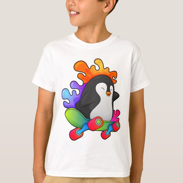 Penguin as Skater with Skateboard T-Shirt (Front)