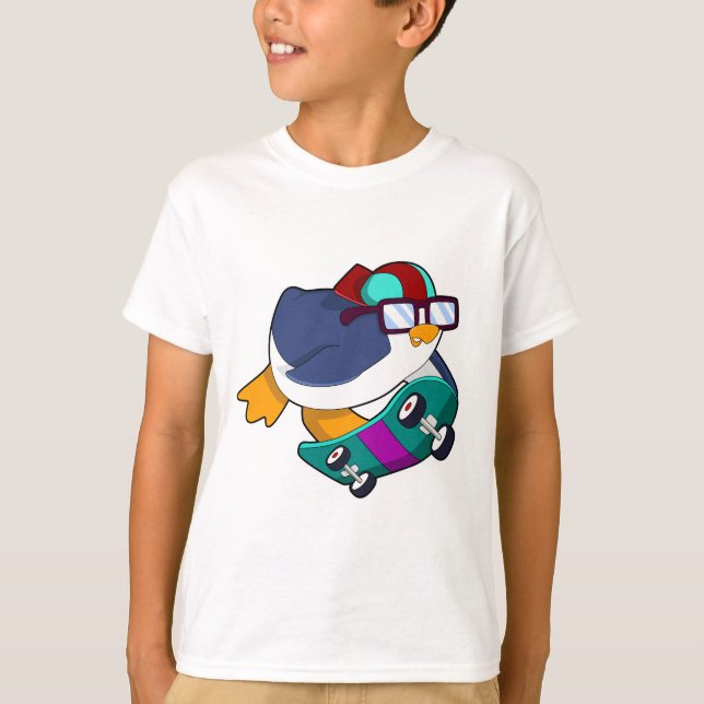 Penguin as Skater with Skateboard T-Shirt (Front)