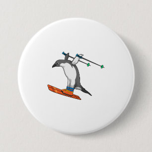 Penguin as Ski jumper with Ski 3 Inch Round Button