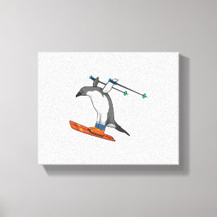 Penguin as Ski jumper with Ski Canvas Print