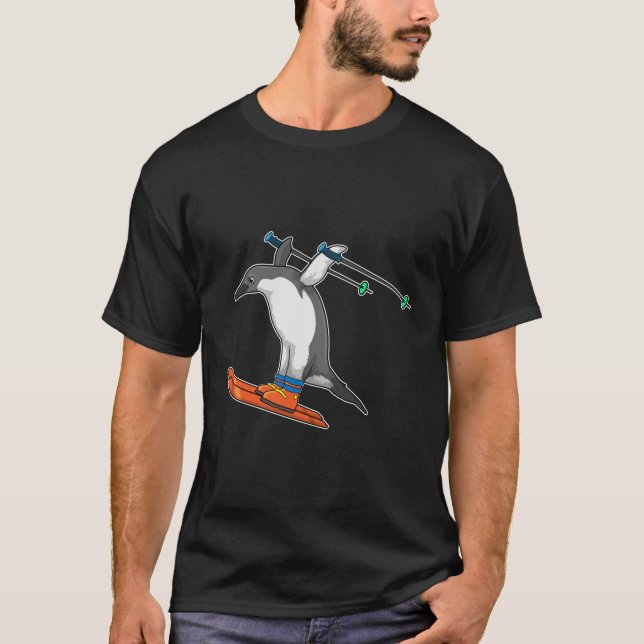 Penguin as Ski jumper with Ski T-Shirt (Front)