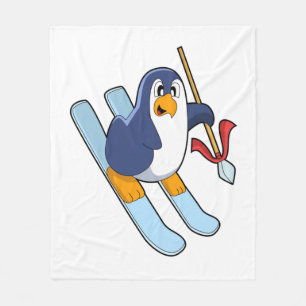 Penguin as Skier with Ski Fleece Blanket