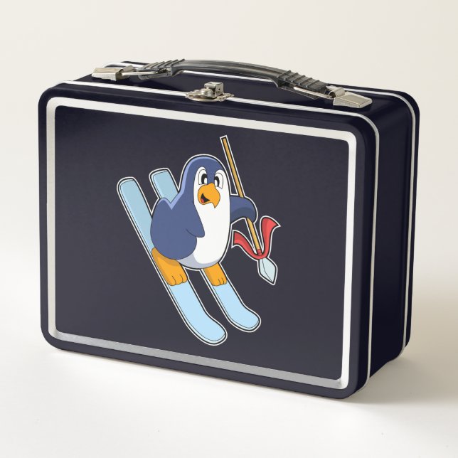 Penguin as Skier with Ski Metal Lunch Box (Front)